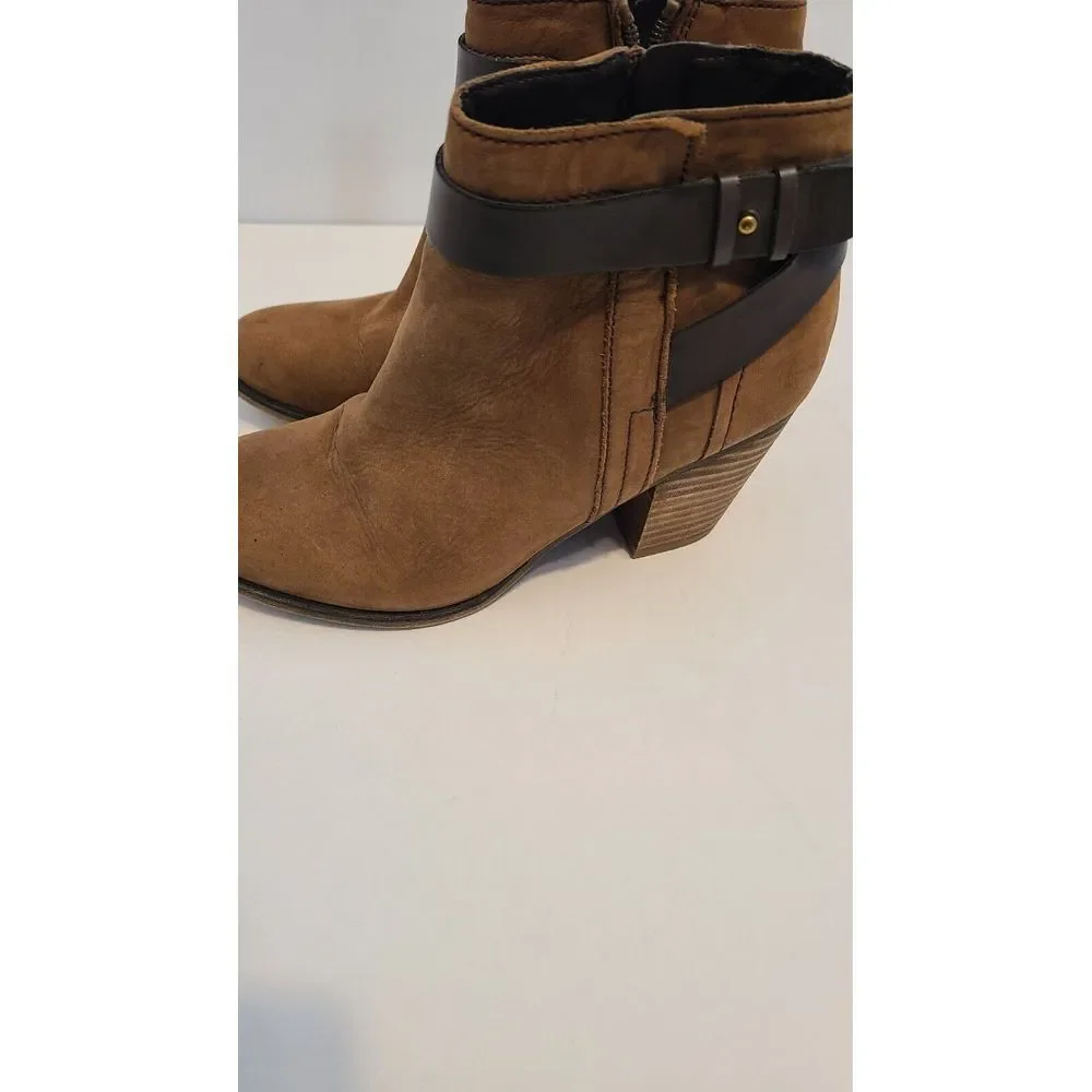 Franco Sarto Boots Womens 6 M Huette Ankle Booties Block Heels Zip Brown Leather